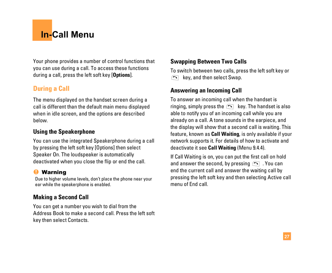 LG Electronics C1500 manual In-Call Menu, During a Call, Making a Second Call, Swapping Between Two Calls 