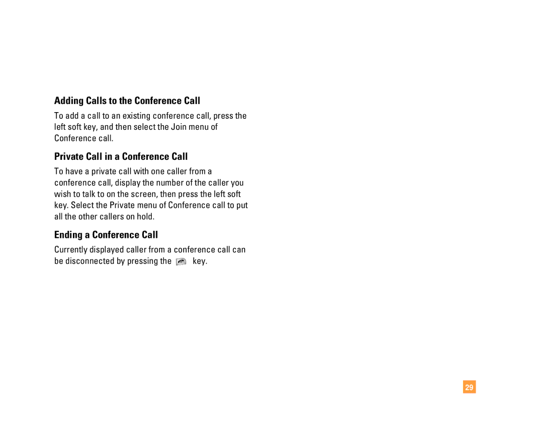 LG Electronics C1500 Adding Calls to the Conference Call, Private Call in a Conference Call, Ending a Conference Call 
