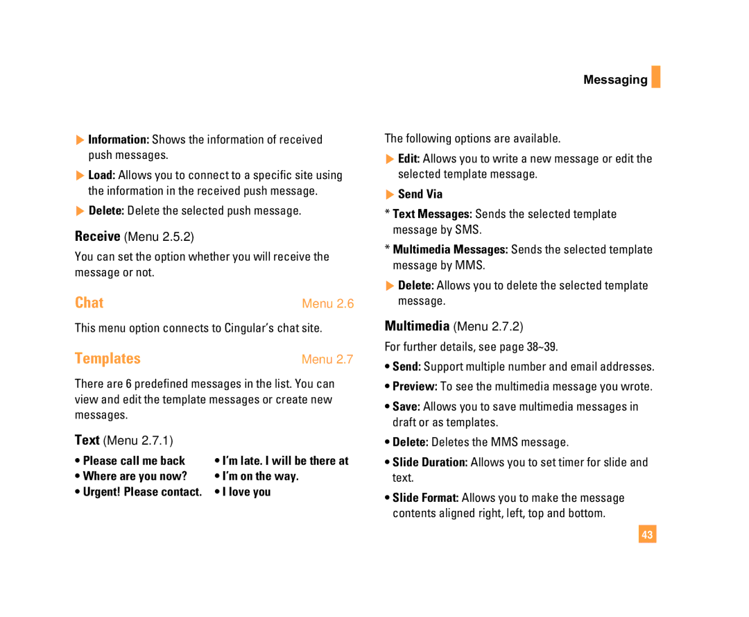 LG Electronics C1500 manual Chat, Templates 