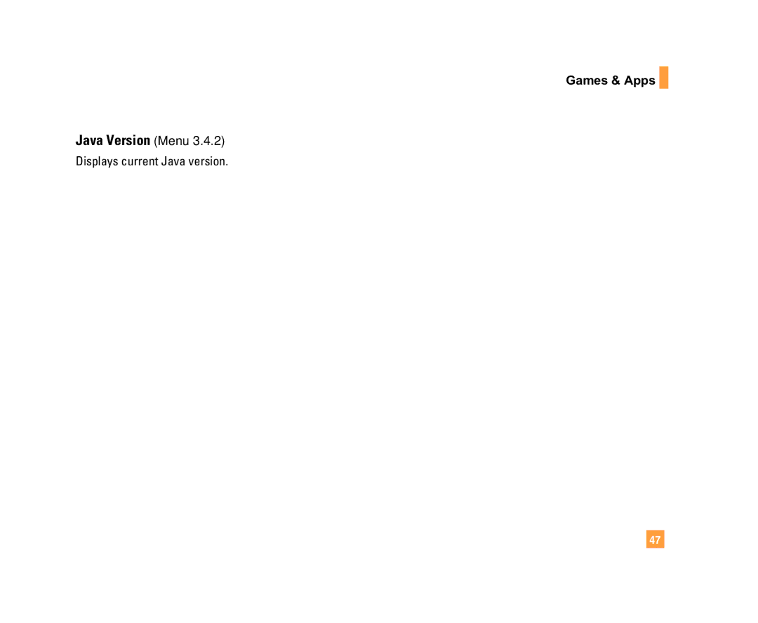 LG Electronics C1500 manual Java Version Menu, Displays current Java version 