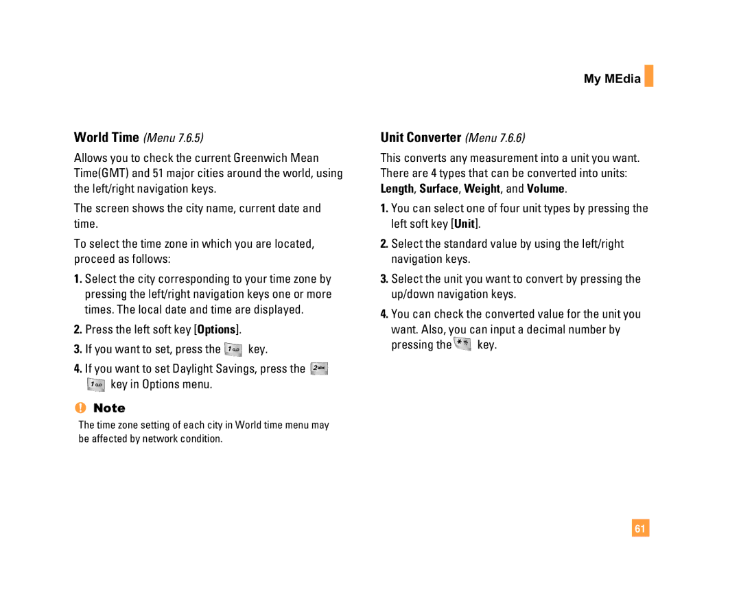 LG Electronics C1500 manual Unit Converter Menu, World Time Menu 