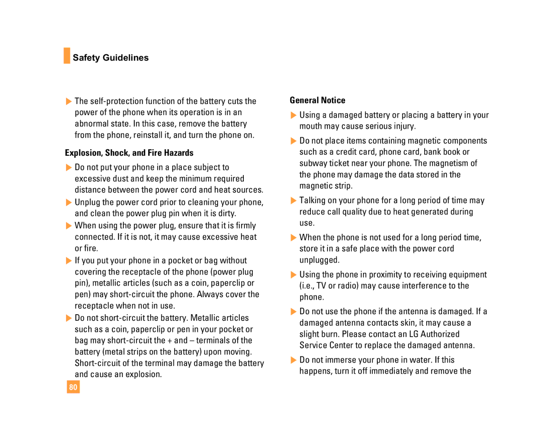 LG Electronics C1500 manual Safety Guidelines, Explosion, Shock, and Fire Hazards, General Notice 