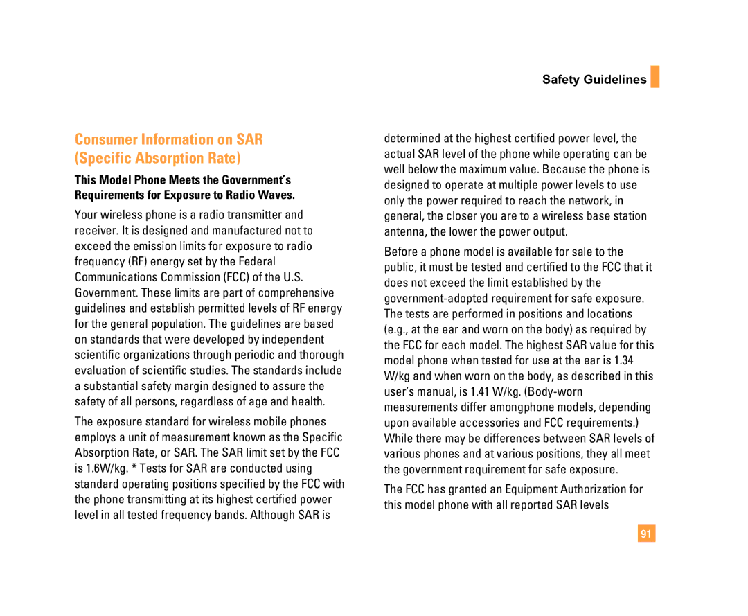 LG Electronics C1500 manual Consumer Information on SAR Specific Absorption Rate 