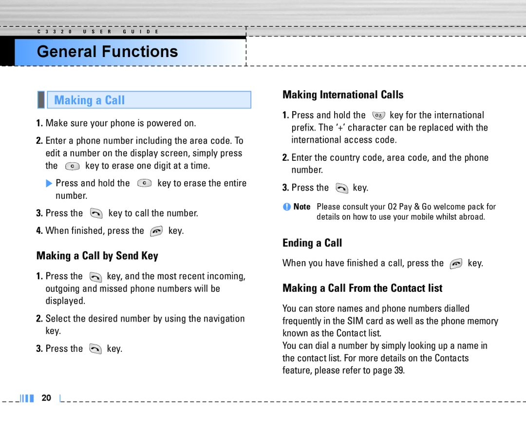 LG Electronics C3320 manual General Functions, Making a Call 