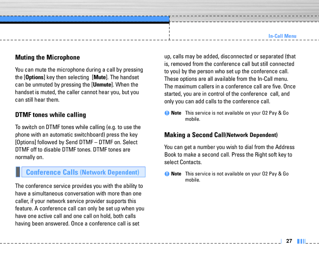 LG Electronics C3320 manual Muting the Microphone, Dtmf tones while calling, Making a Second CallNetwork Dependent 