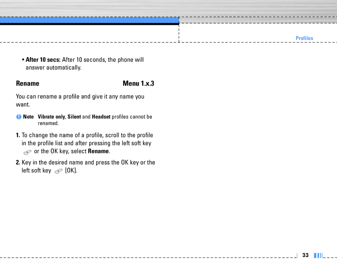 LG Electronics C3320 manual Rename, You can rename a profile and give it any name you want 