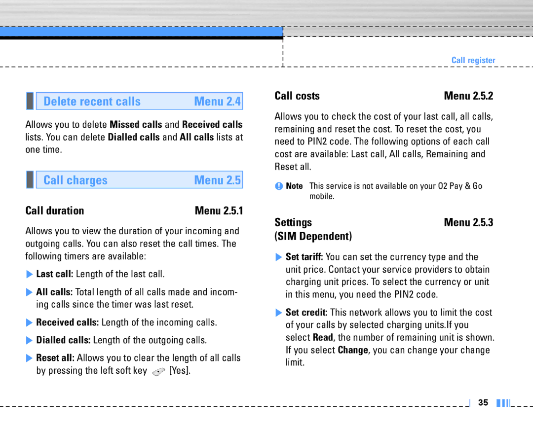 LG Electronics C3320 manual Delete recent calls, Call charges 