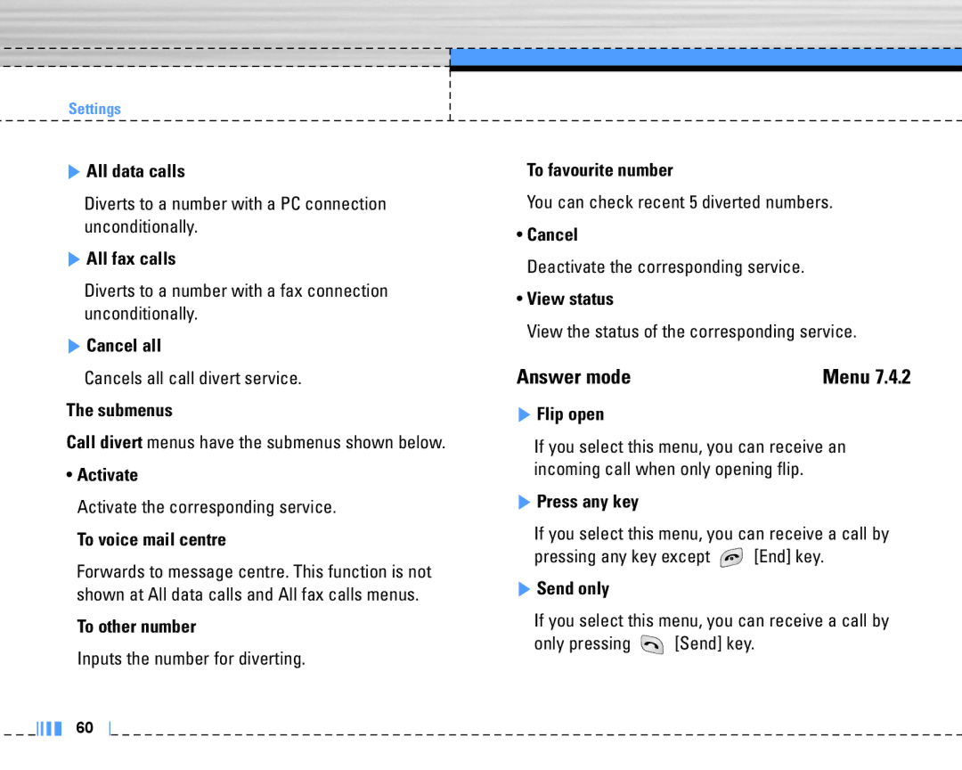 LG Electronics C3320 manual Answer mode 