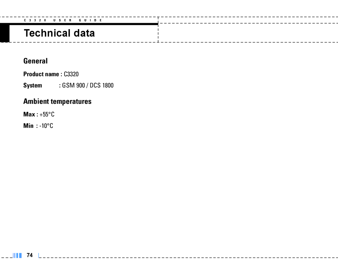 LG Electronics manual Technical data, Product name C3320 System, Max +55C Min -10C 