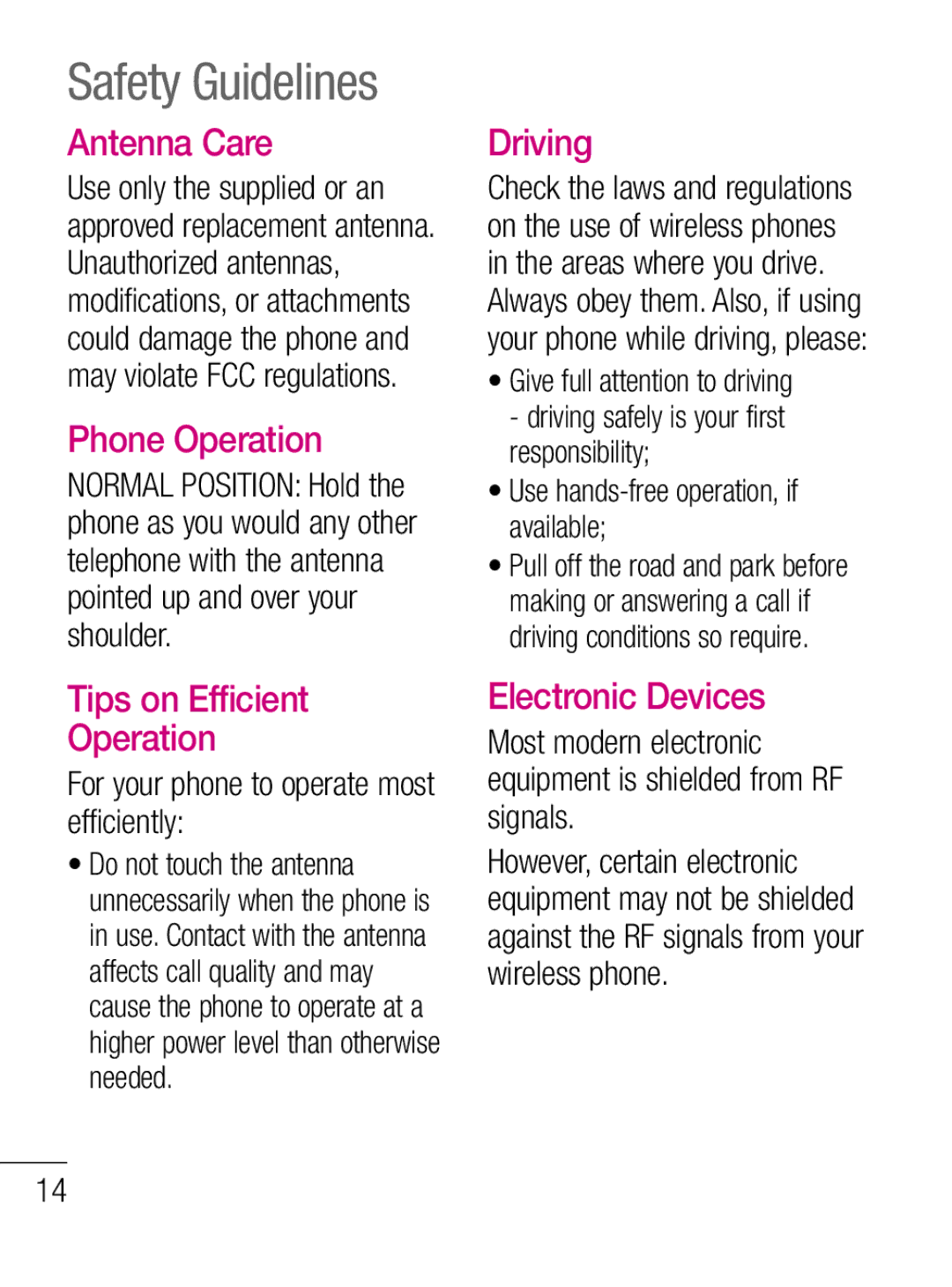 LG Electronics C660R manual Safety Guidelines 