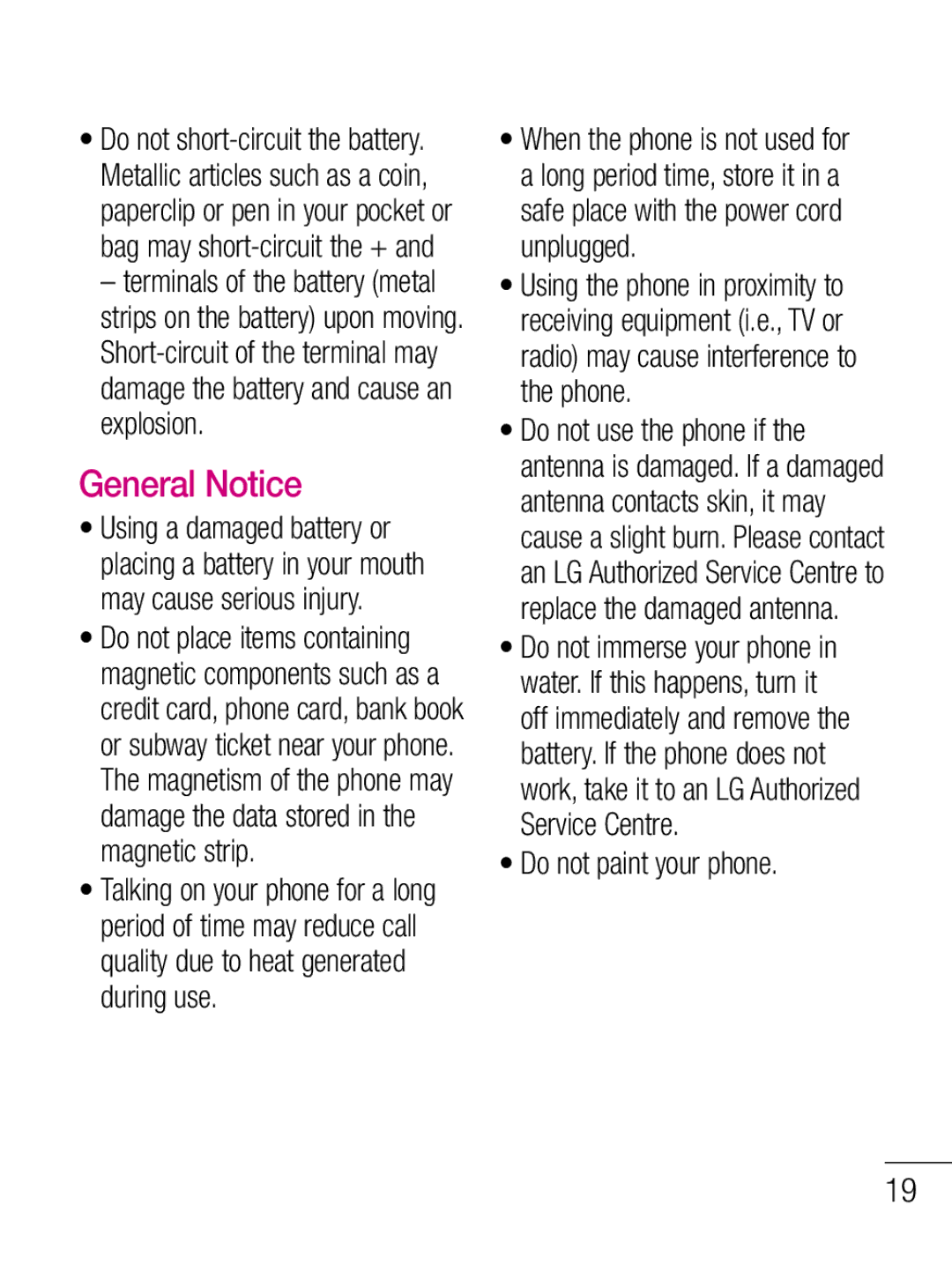 LG Electronics C660R manual General Notice, Do not paint your phone 