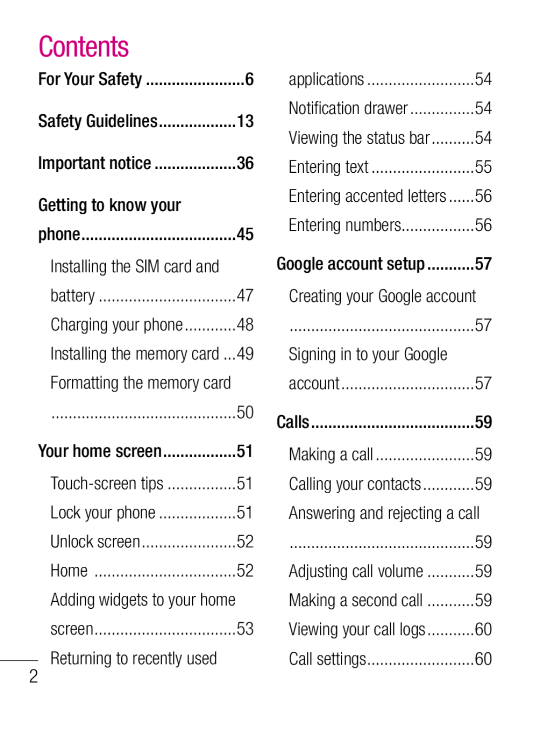 LG Electronics C660R manual Contents 