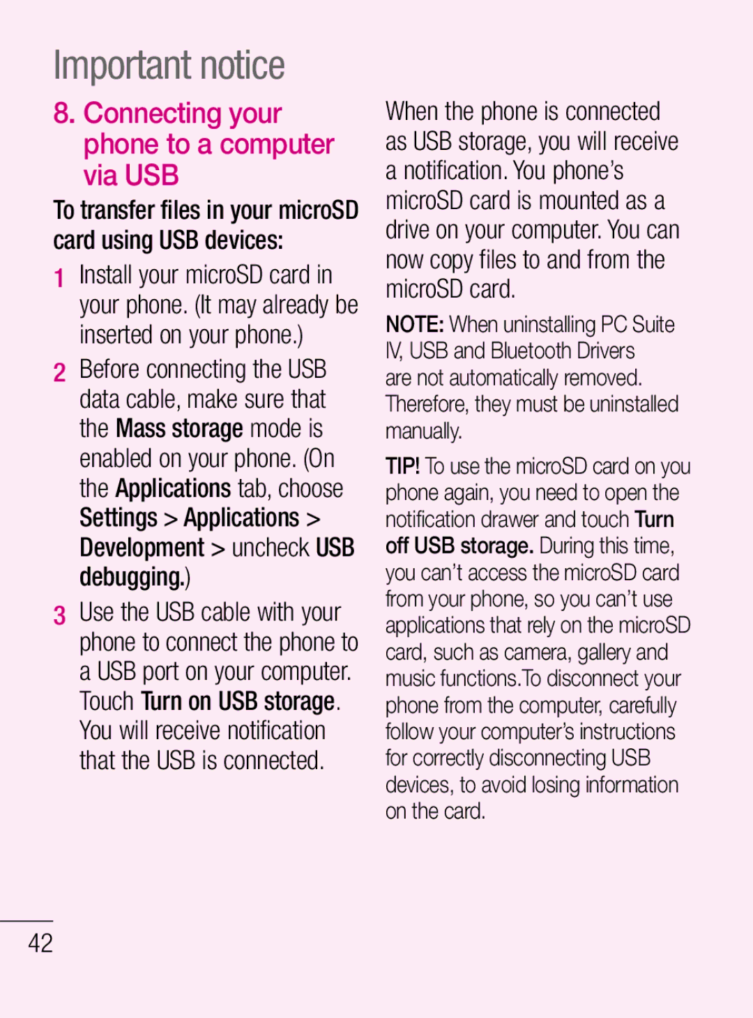 LG Electronics C660R manual Connecting your phone to a computer via USB 