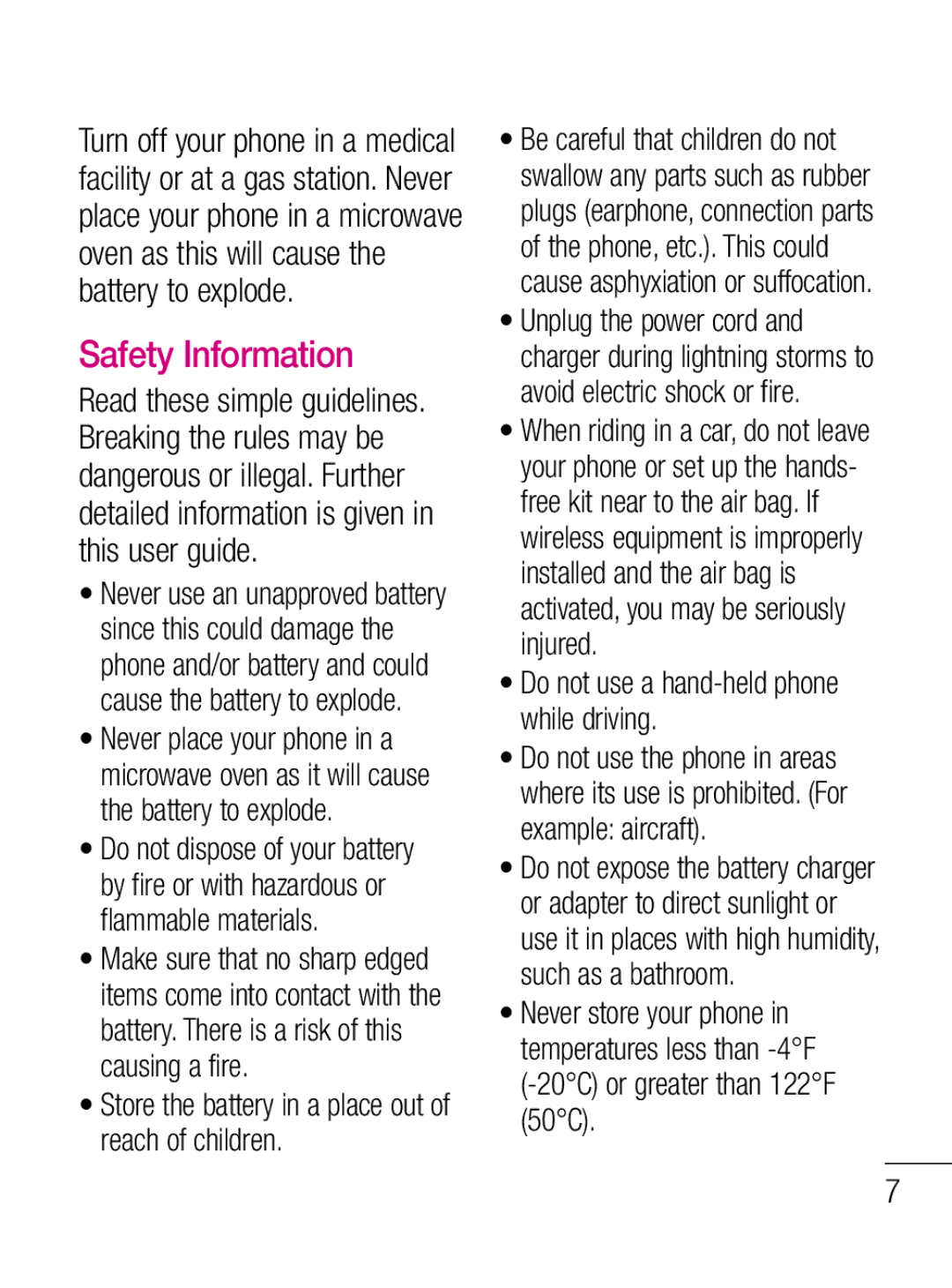 LG Electronics C660R manual Safety Information, Do not use a hand-held phone while driving 