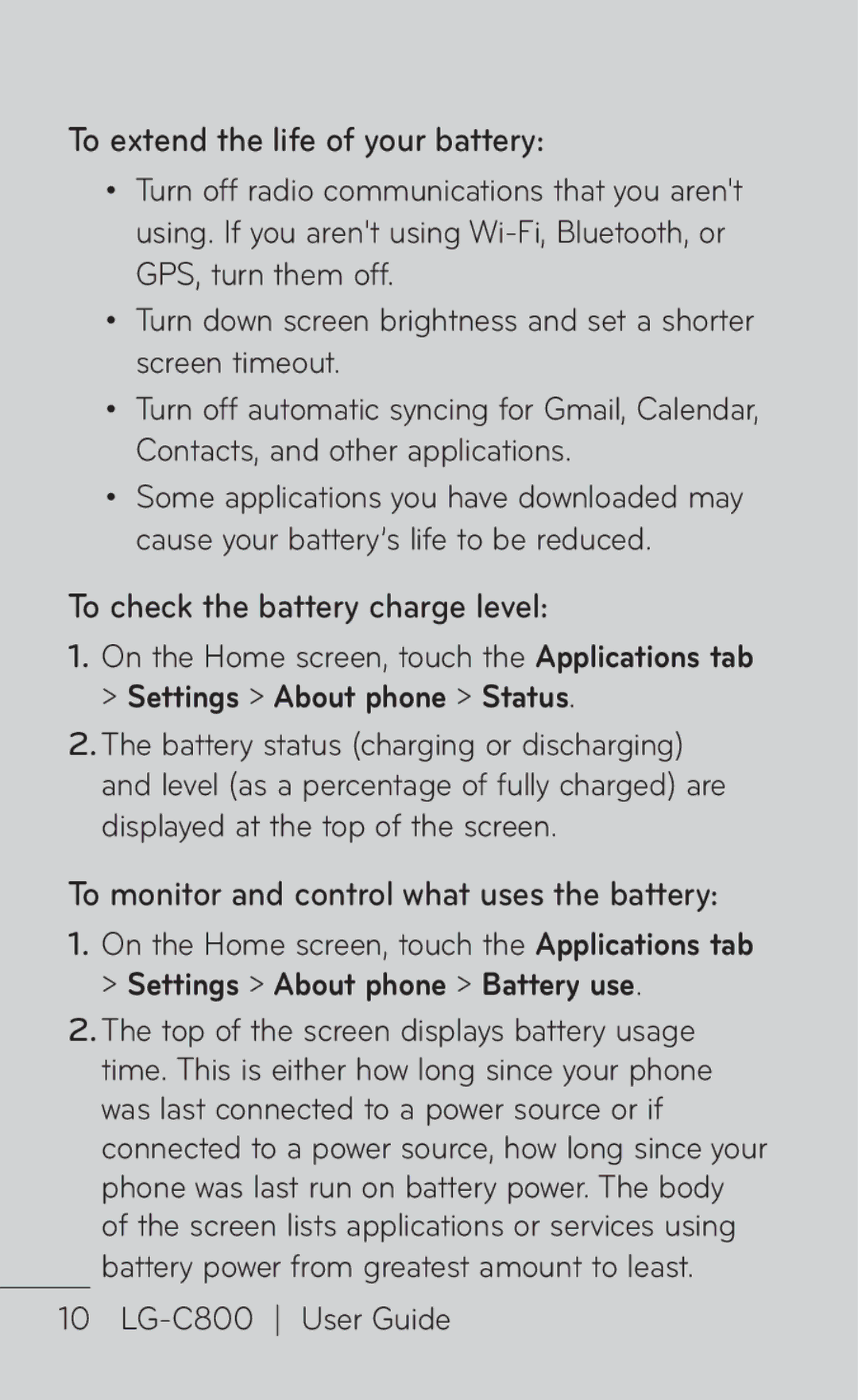 LG Electronics C800 manual To extend the life of your battery, To check the battery charge level 