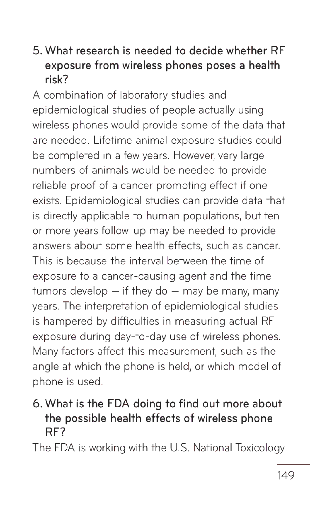 LG Electronics C800 manual FDA is working with the U.S. National Toxicology 149 