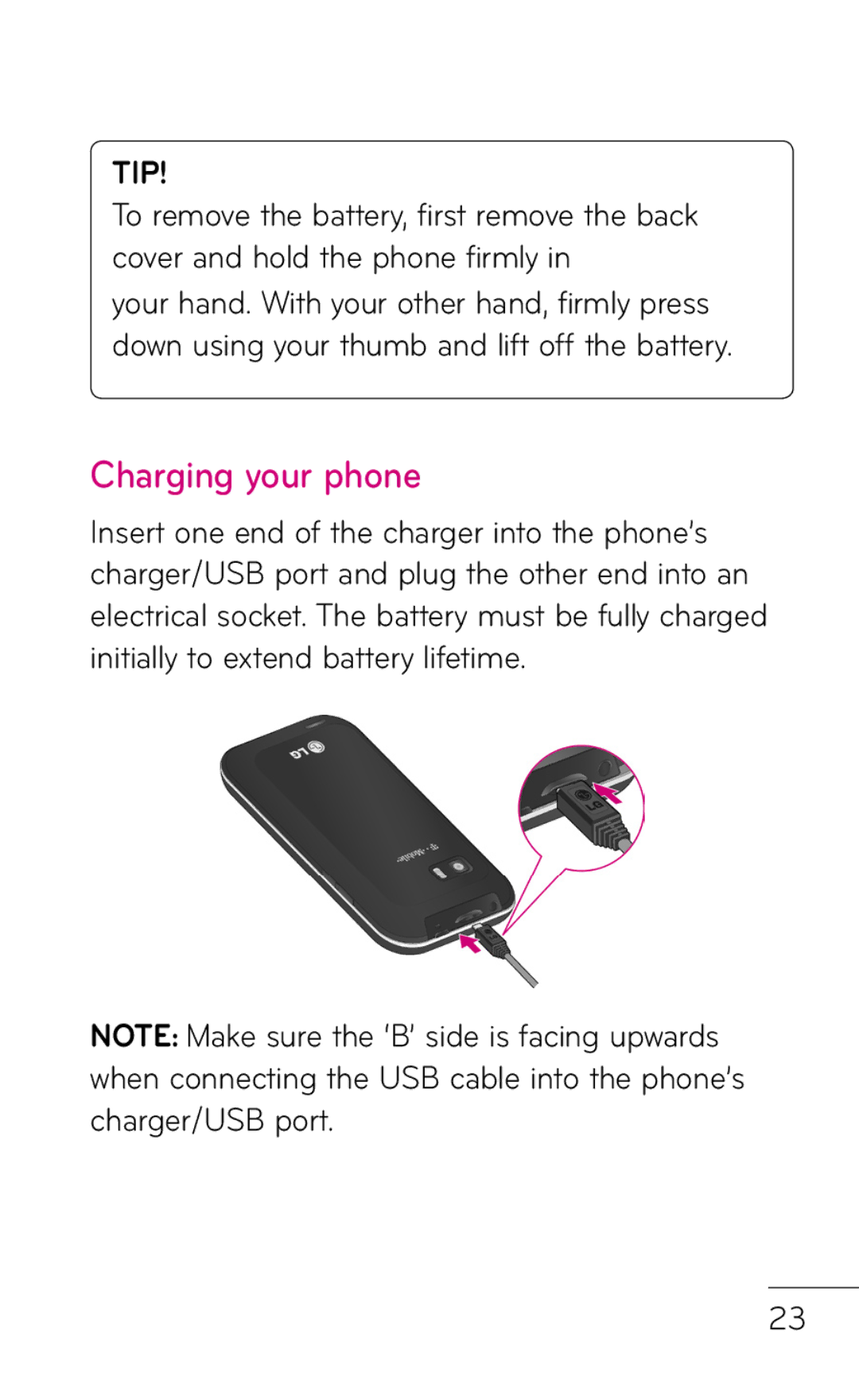 LG Electronics C800 manual Charging your phone 