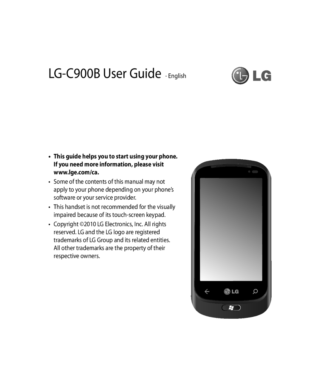 LG Electronics manual LG-C900B User Guide English 