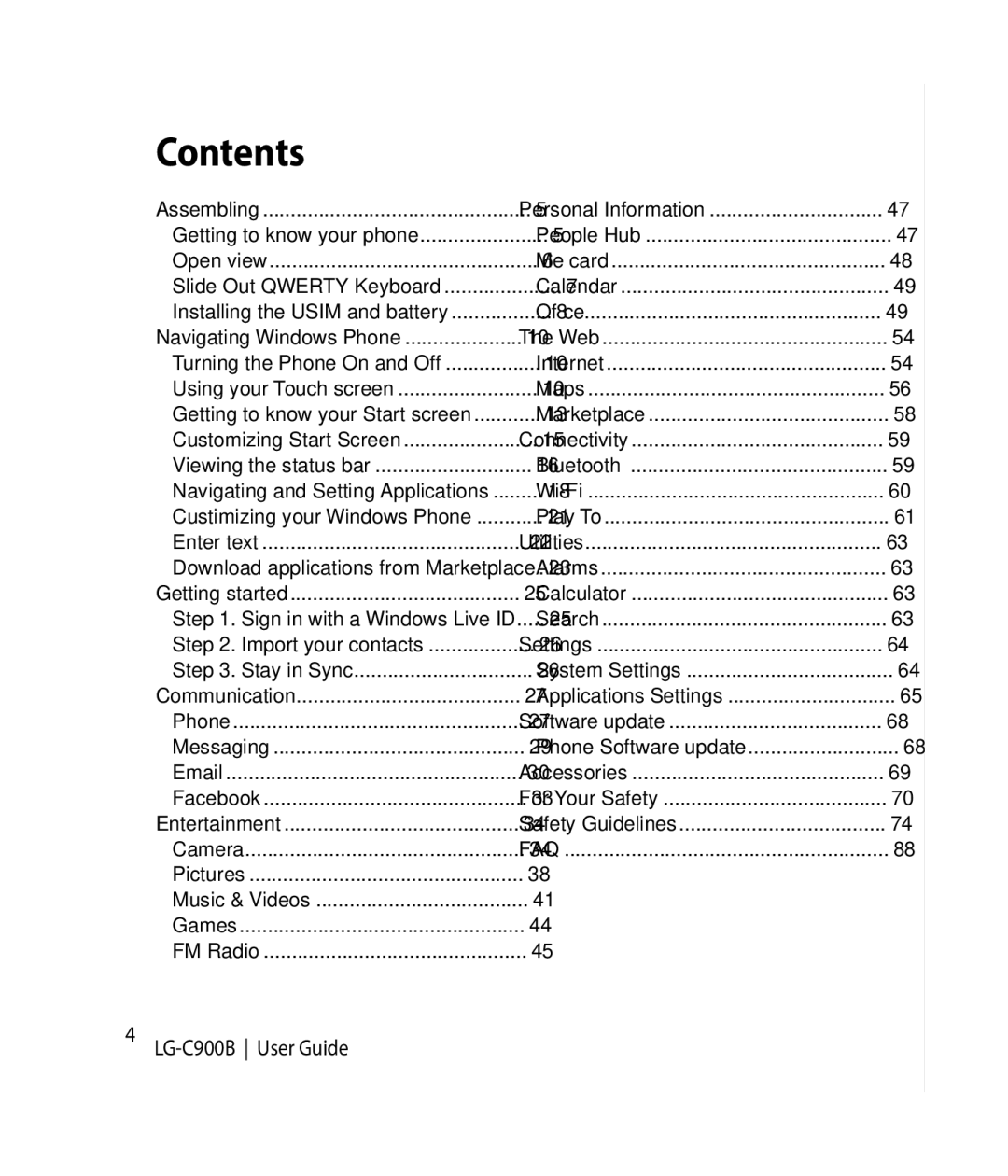 LG Electronics C900B manual Contents 