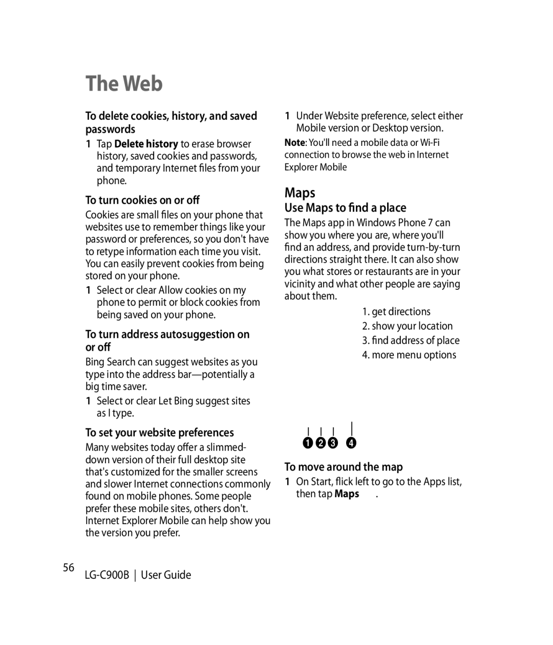 LG Electronics C900B manual Web, Use Maps to find a place 