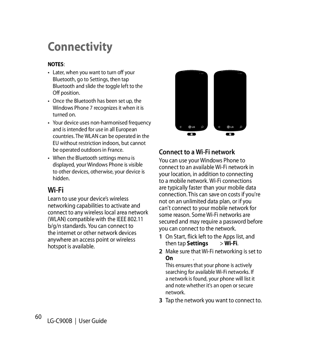 LG Electronics C900B manual Connectivity, Connect to a Wi-Fi network, Make sure that Wi-Fi networking is set to 