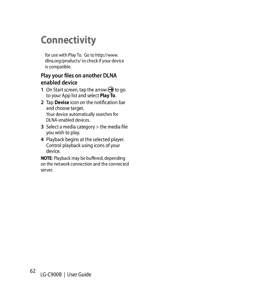 LG Electronics C900B manual Play your files on another Dlna enabled device 