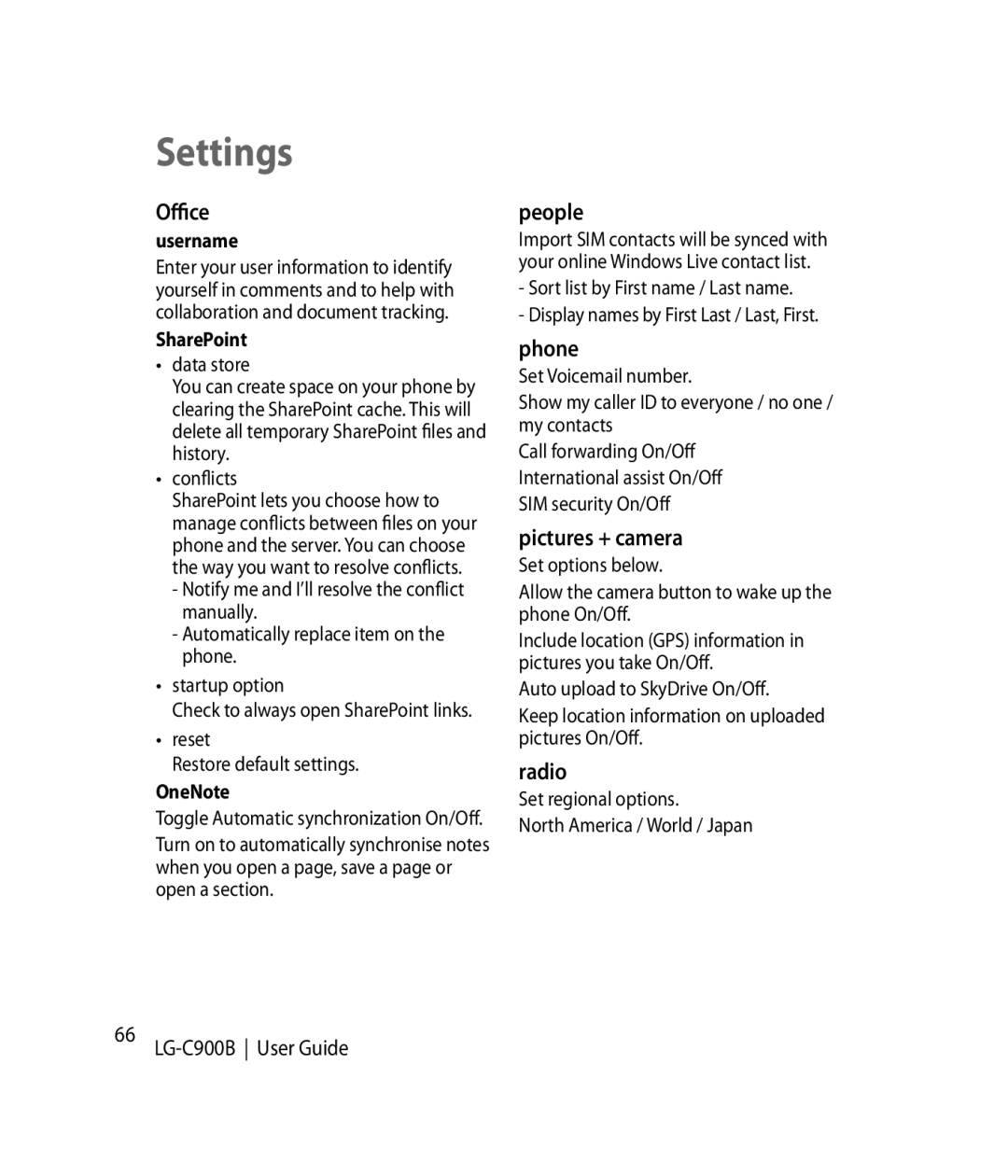 LG Electronics C900B manual Settings 