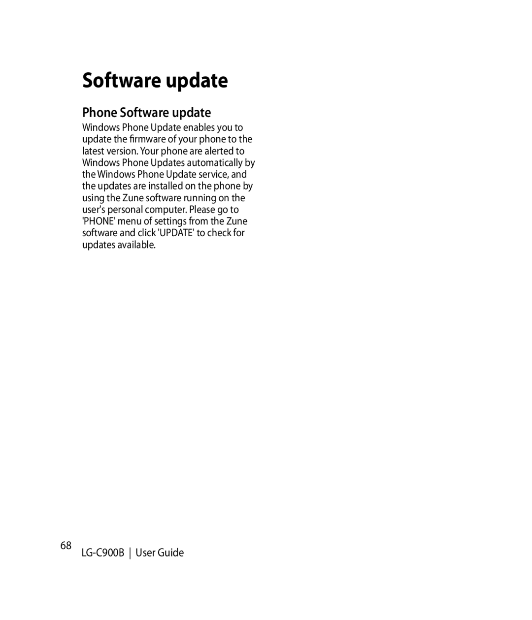 LG Electronics C900B manual Phone Software update 