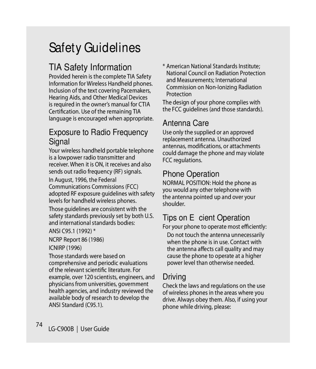 LG Electronics C900B manual Safety Guidelines 