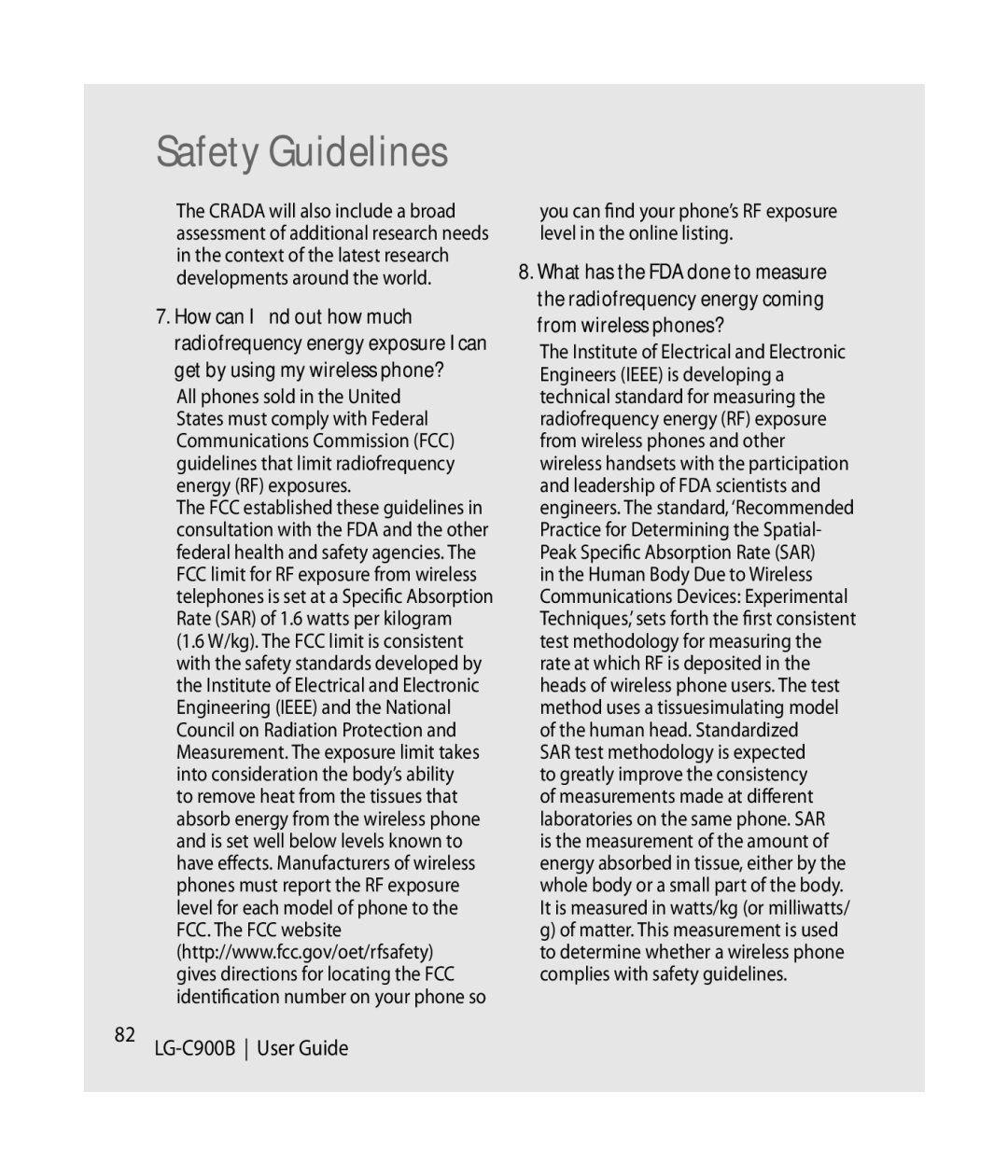 LG Electronics C900B manual Safety Guidelines 