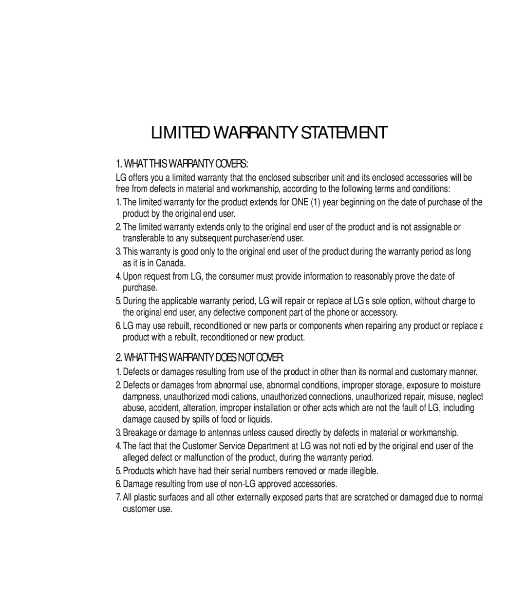 LG Electronics C900B manual Limited Warranty Statement 