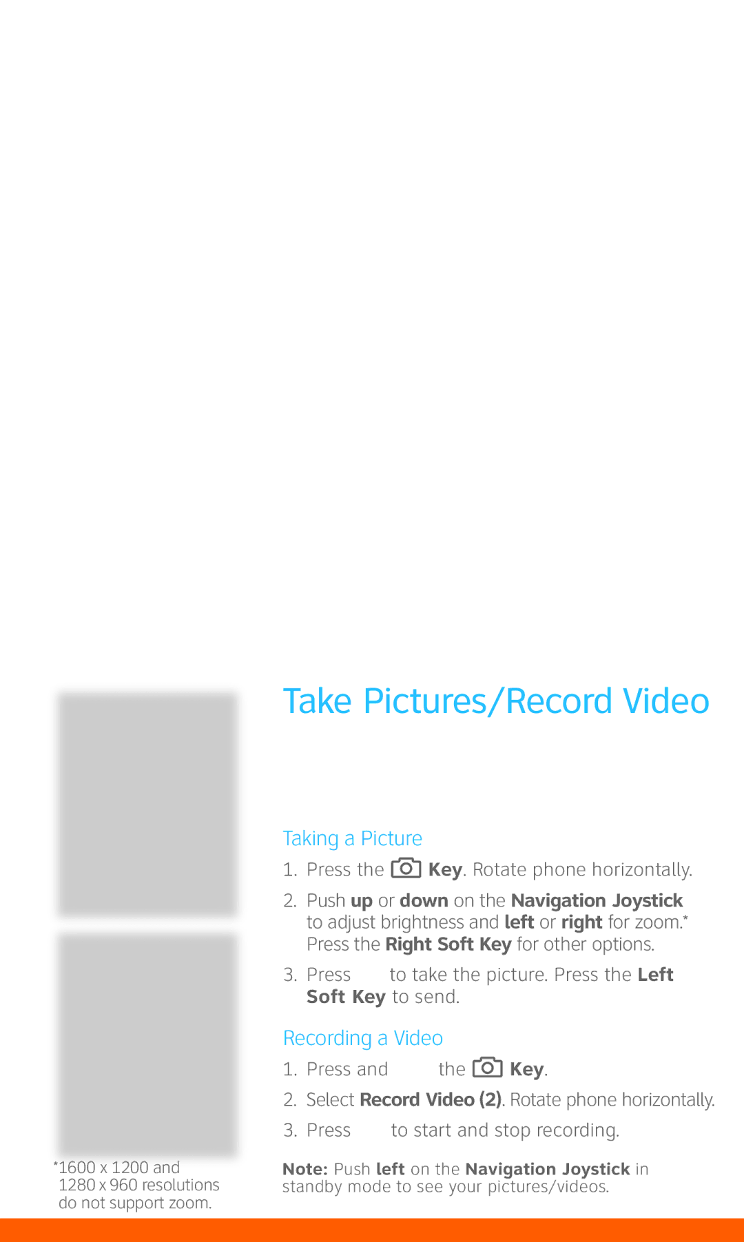 LG Electronics CE110 quick start Take Pictures/Record Video 