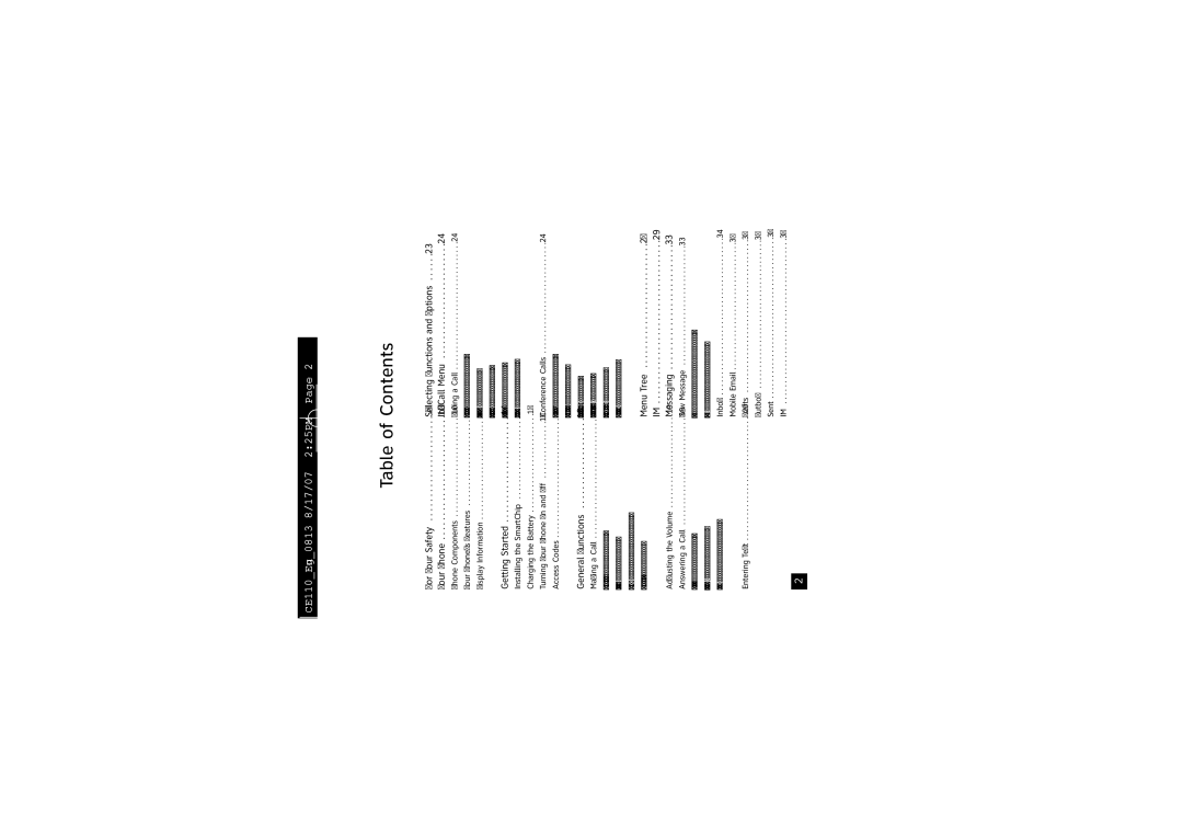 LG Electronics CE110 manual Table of Contents 