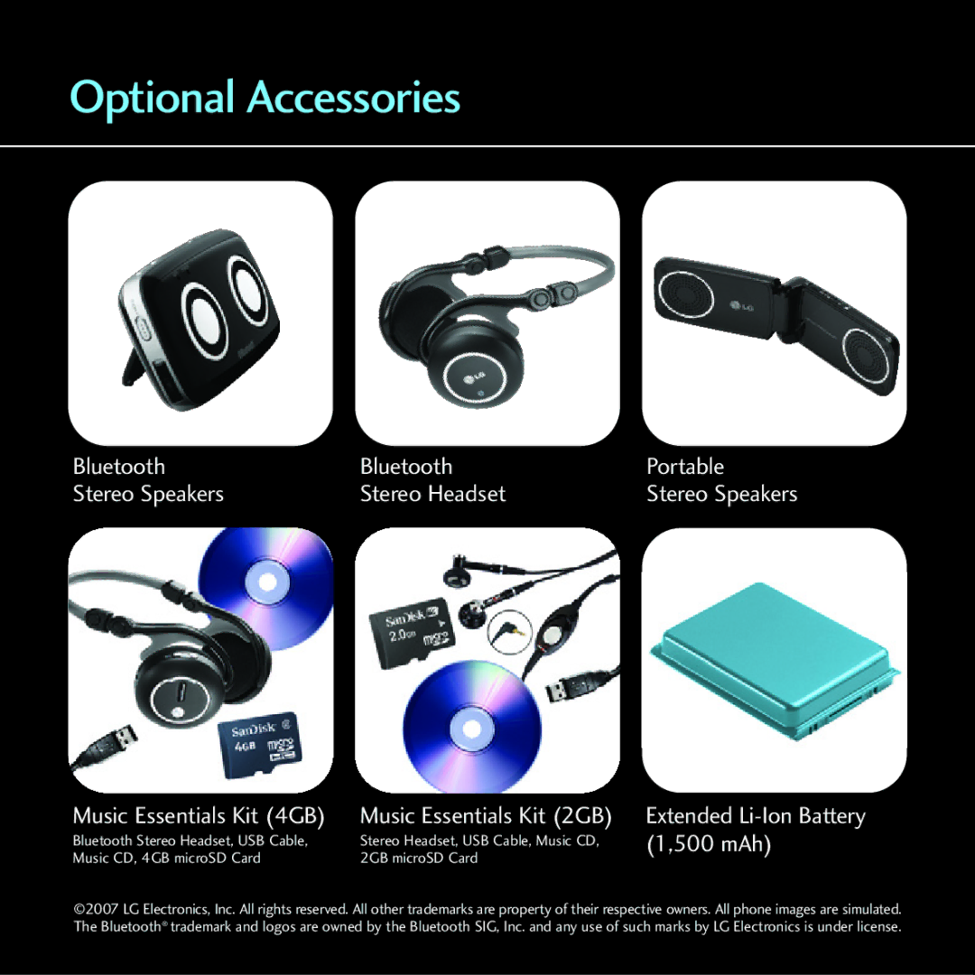 LG Electronics Chocolate - Blue Ice quick start Optional Accessories, Music Essentials Kit 4GB 