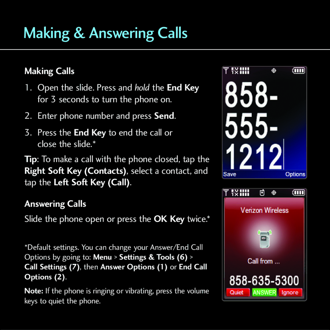 LG Electronics Chocolate - Blue Ice quick start Making & Answering Calls, Making Calls 