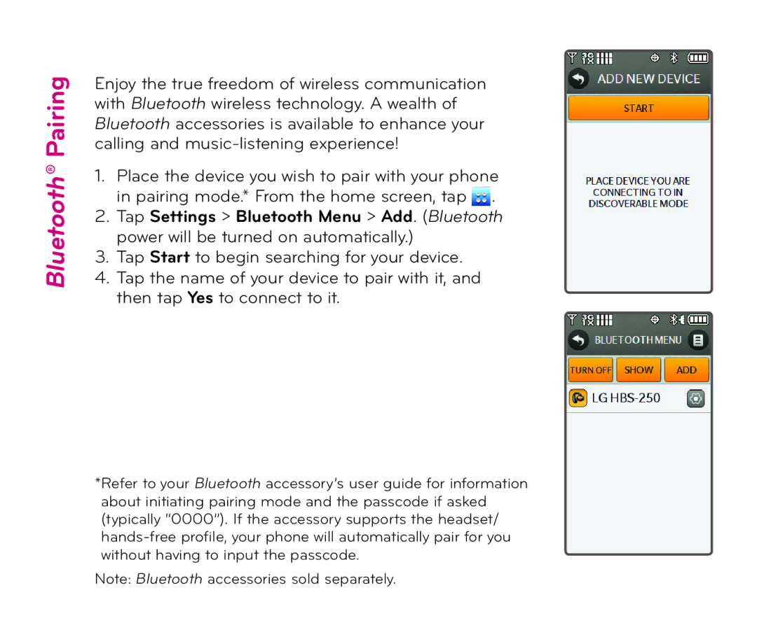 LG Electronics Chocolate Touch quick start Bluetooth Pairing 