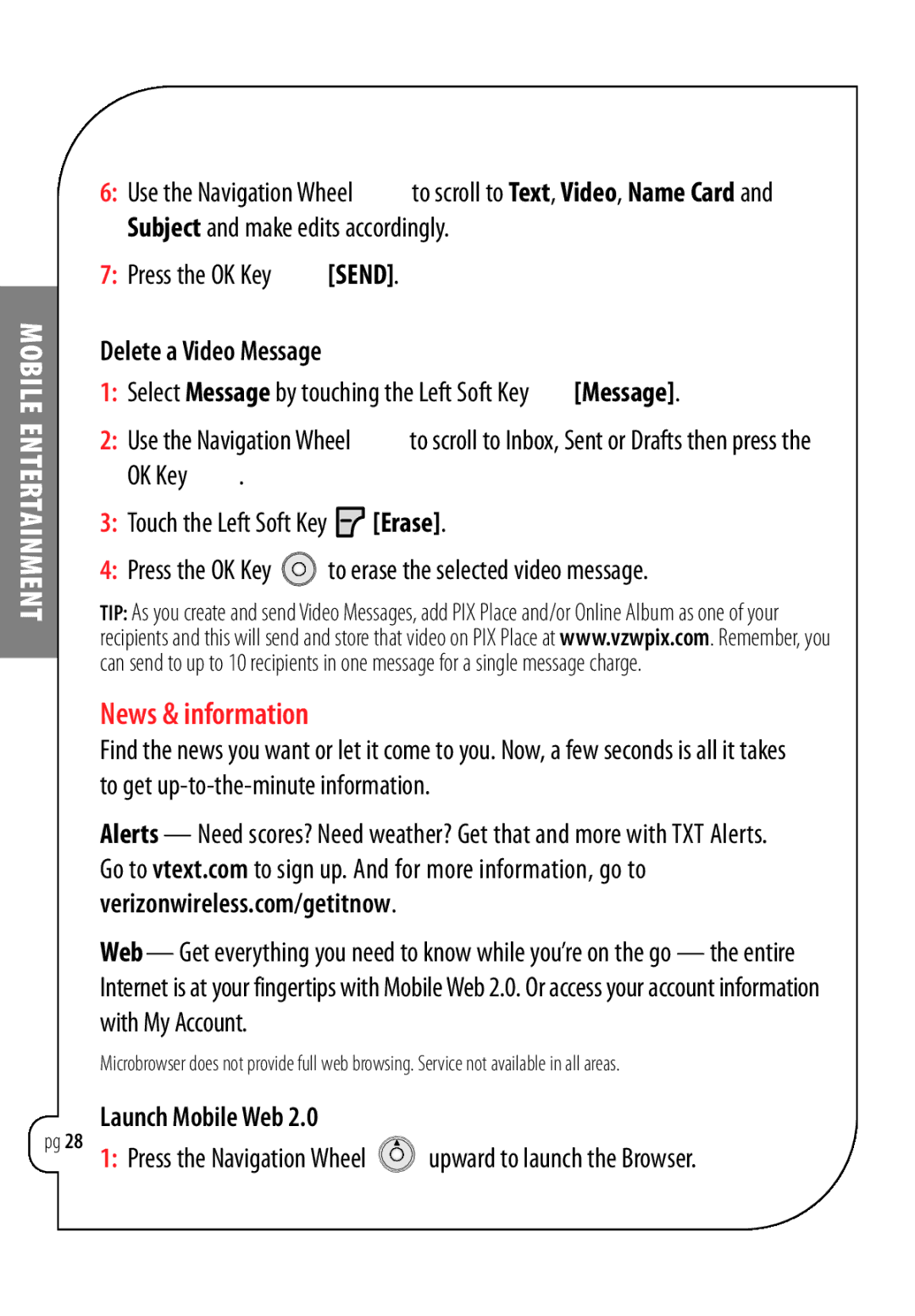 LG Electronics Chocolate News & information, Delete a Video Message, Select Message by touching the Left Soft Key Message 