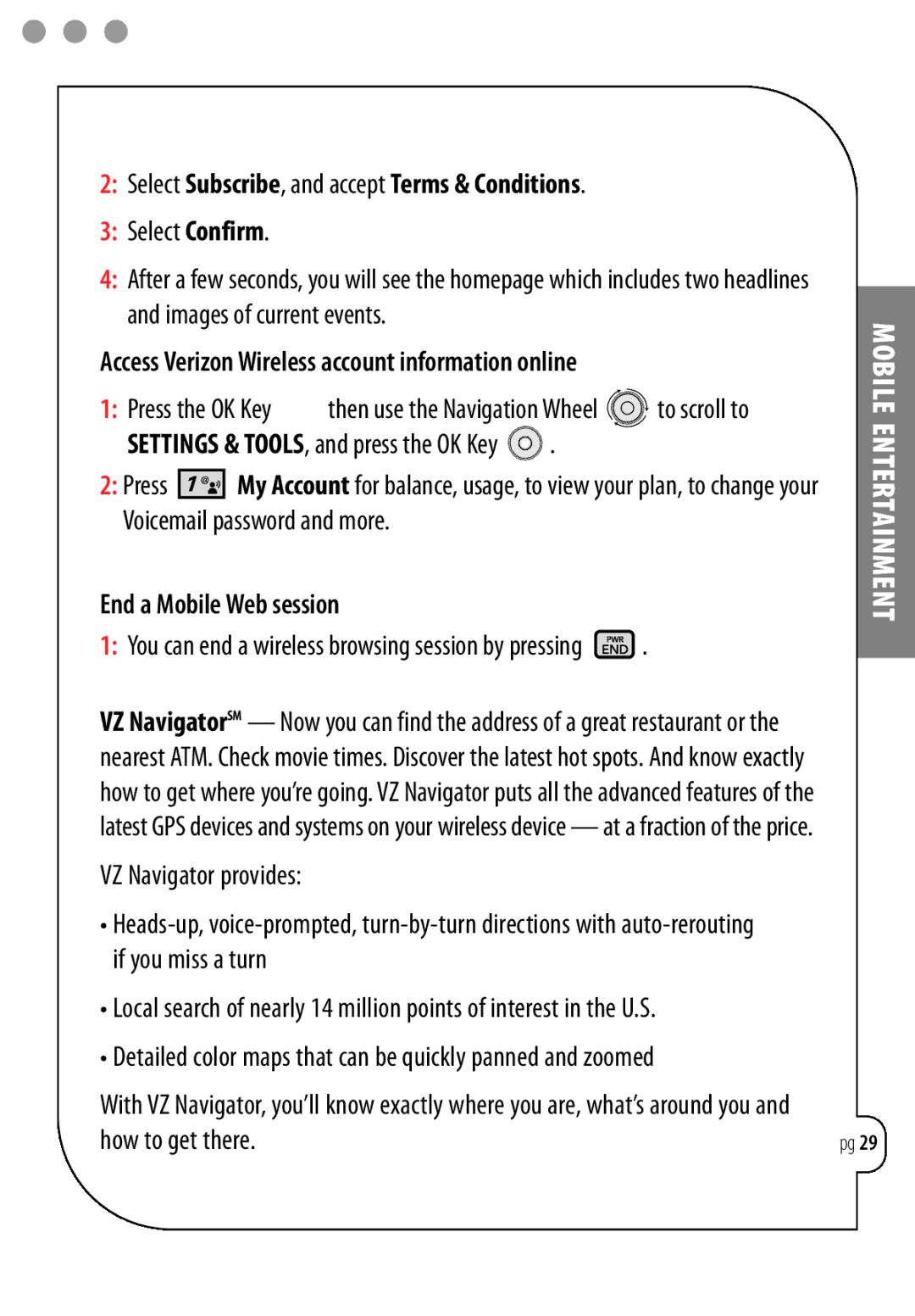 LG Electronics Chocolate manual Select Subscribe, and accept Terms & Conditions, Select Confirm, End a Mobile Web session 