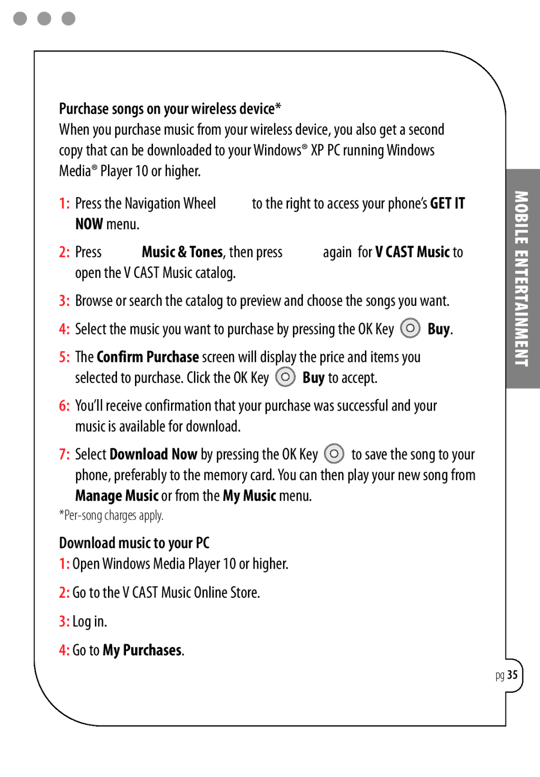 LG Electronics Chocolate Purchase songs on your wireless device, Selected to purchase. Click the OK Key Buy to accept 