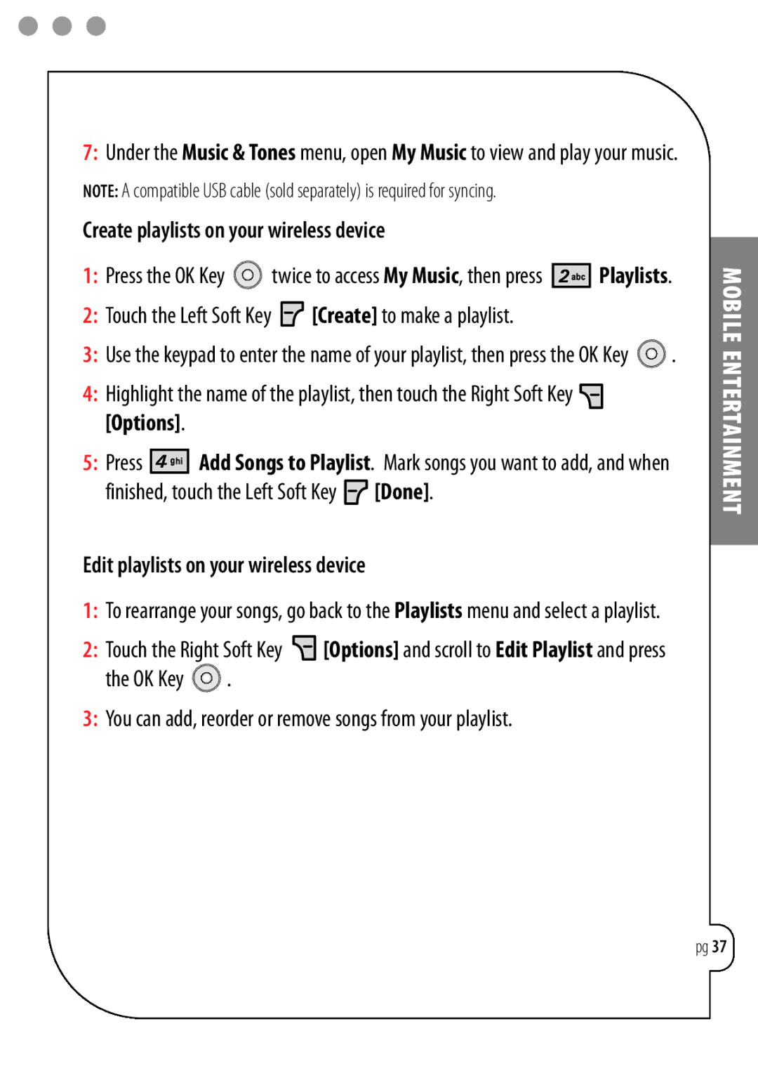 LG Electronics Chocolate manual Create playlists on your wireless device, Touch the Left Soft Key Create to make a playlist 