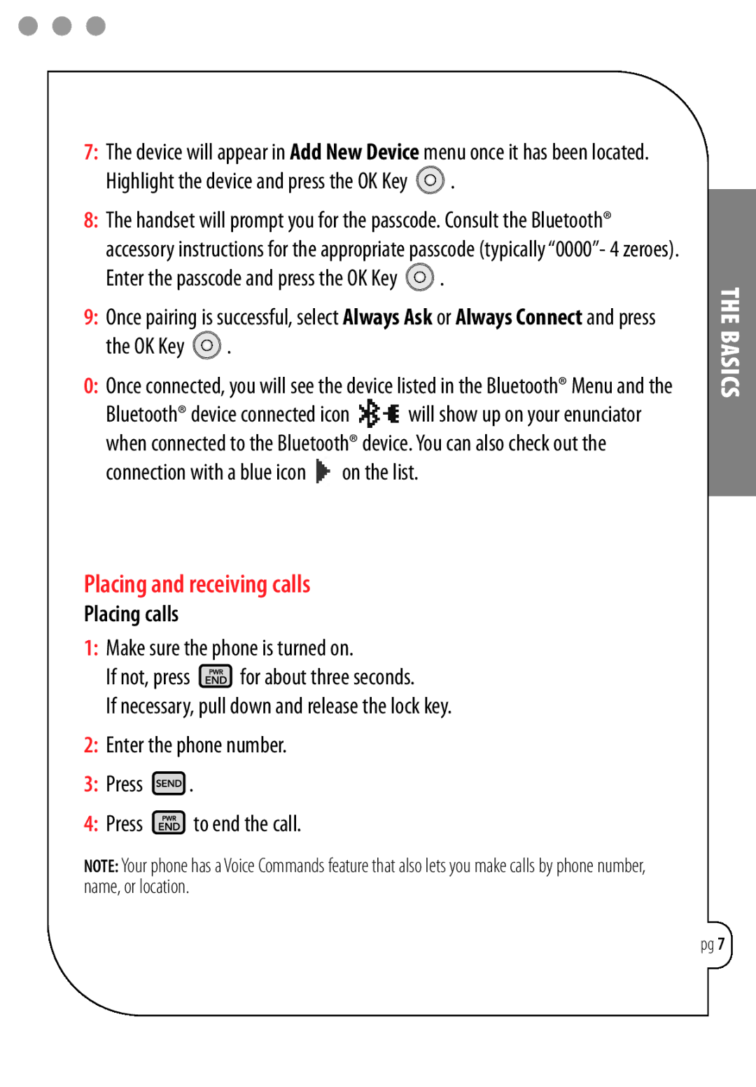 LG Electronics Chocolate manual Placing and receiving calls, Highlight the device and press the OK Key, Placing calls 