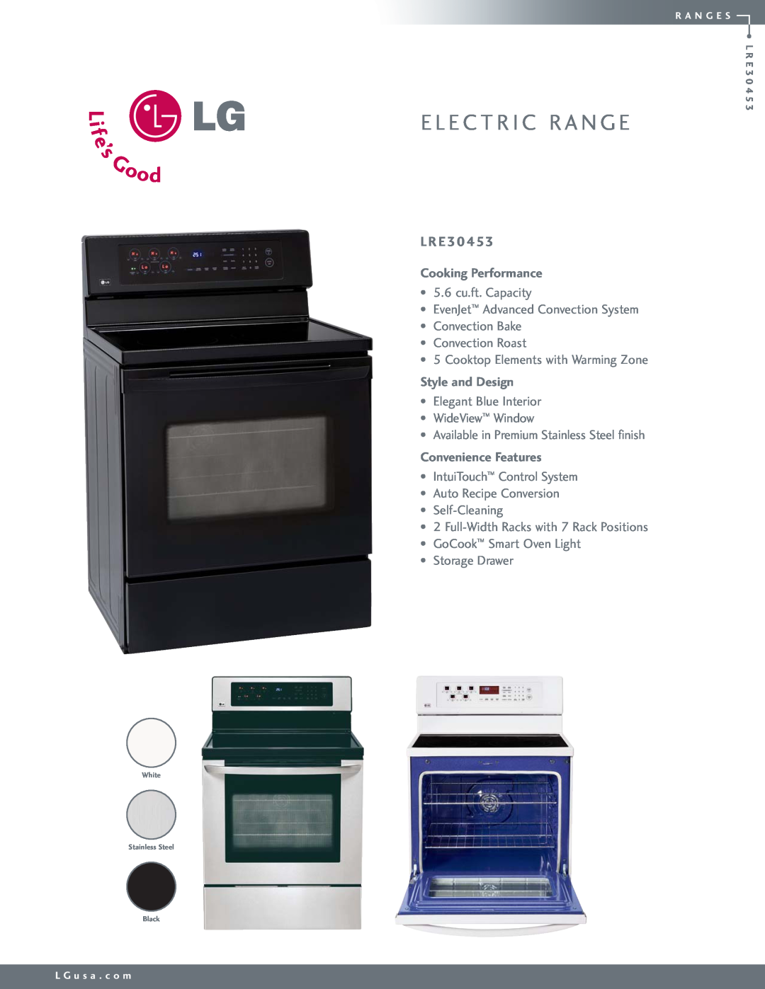 LG Electronics CK-3001-1 manual L R E, E L E C T R I C R A N G E, Cooking Performance, Style and Design 