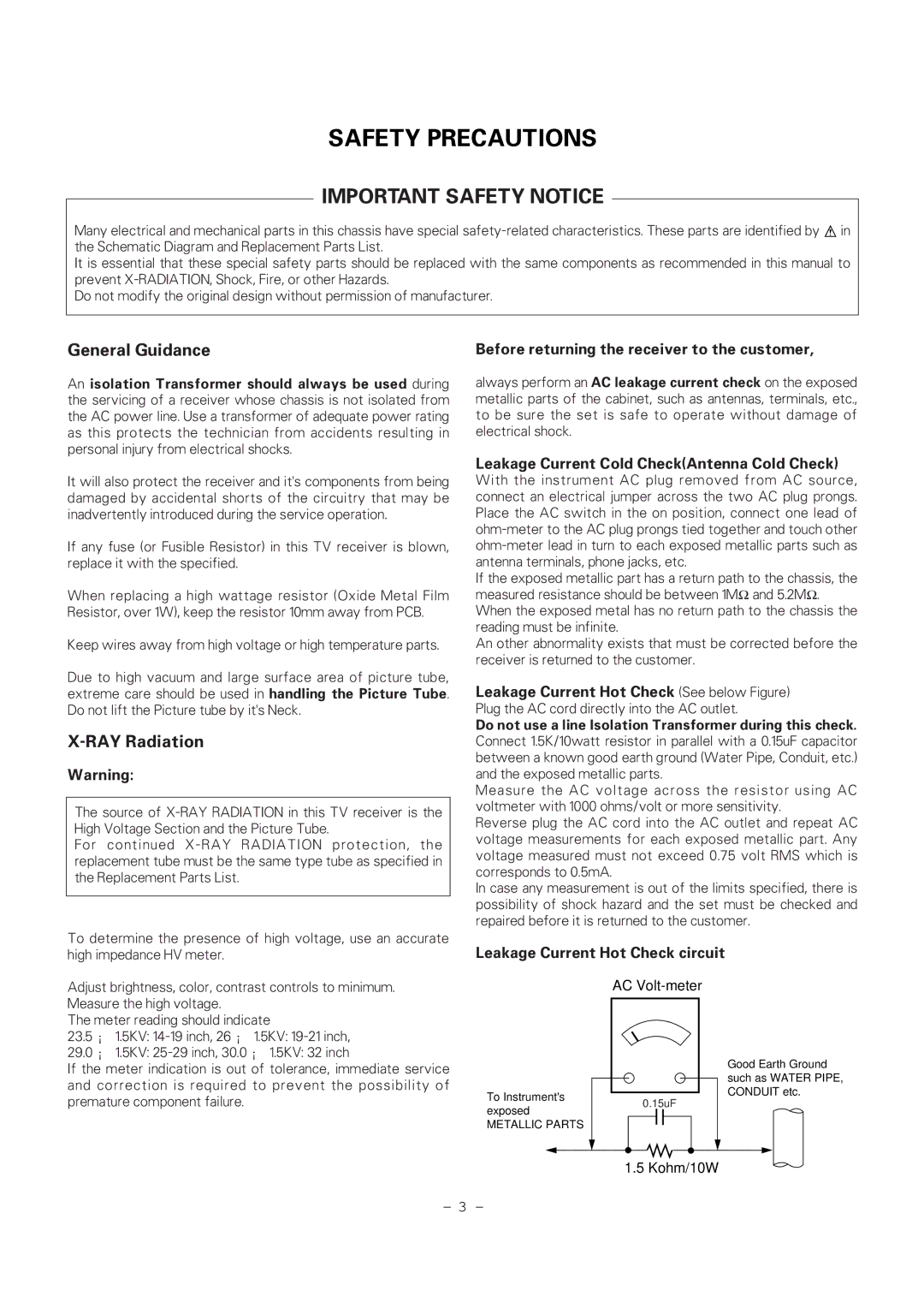 LG Electronics CT-29M65VE service manual Safety Precautions, Important Safety Notice 