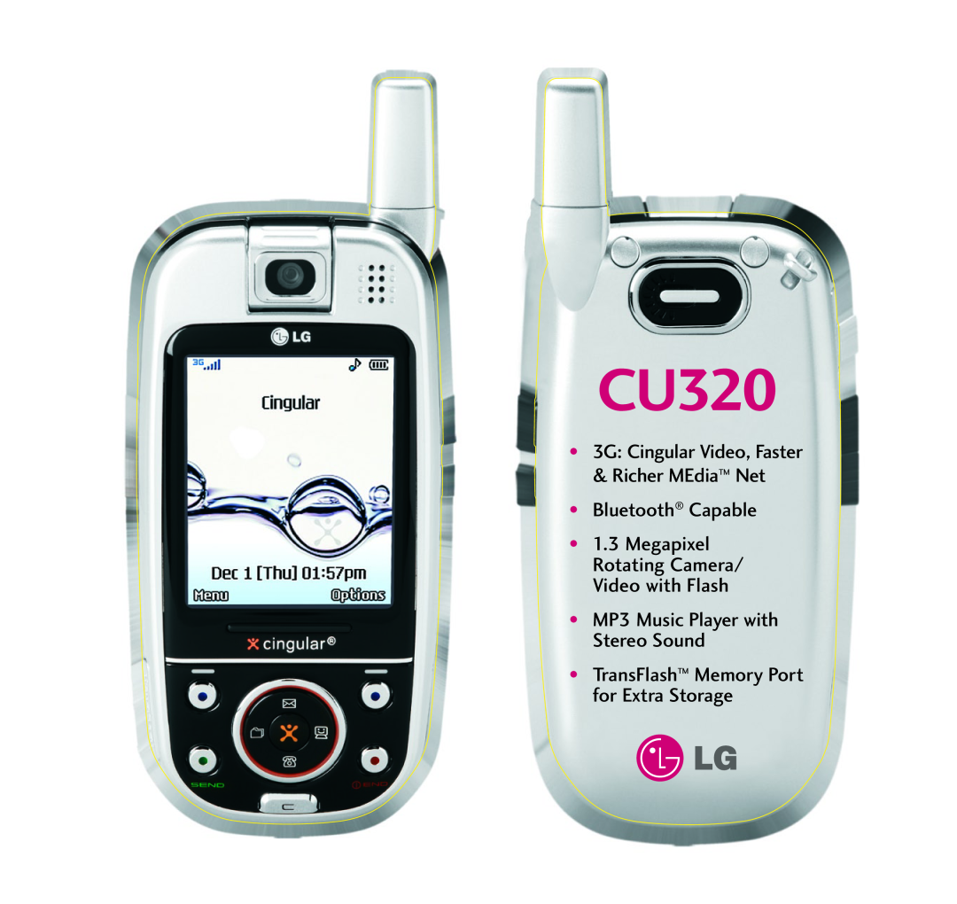 LG Electronics CU320 manual Bluetooth Capable 1.3 Megapixel Rotating Camera/ Video with Flash 