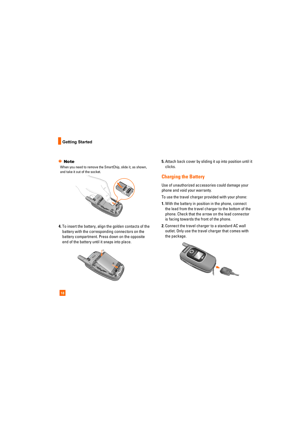 LG Electronics CU400 manual Charging the Battery, Getting Started 