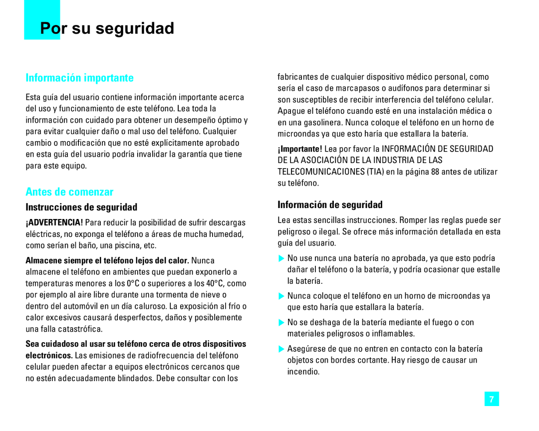 LG Electronics CU500 manual Por su seguridad, Instrucciones de seguridad, Información de seguridad 