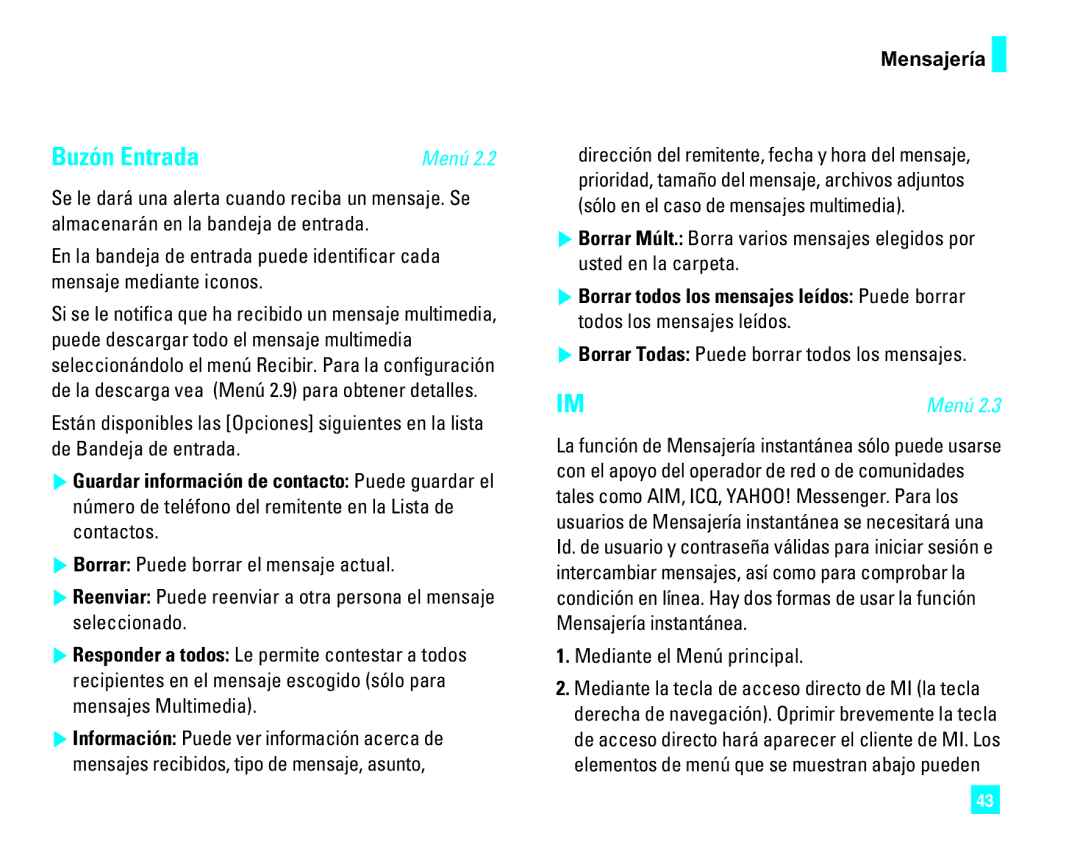 LG Electronics CU500 manual Buzón Entrada, Borrar Todas Puede borrar todos los mensajes, Mediante el Menú principal 