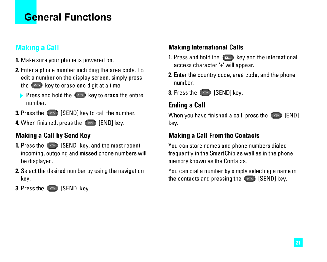 LG Electronics CU500 manual General Functions, Making a Call 