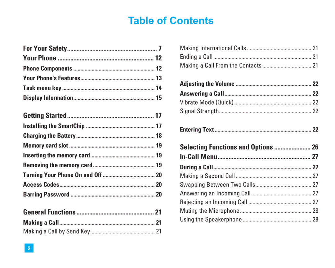 LG Electronics CU500 manual Table of Contents 