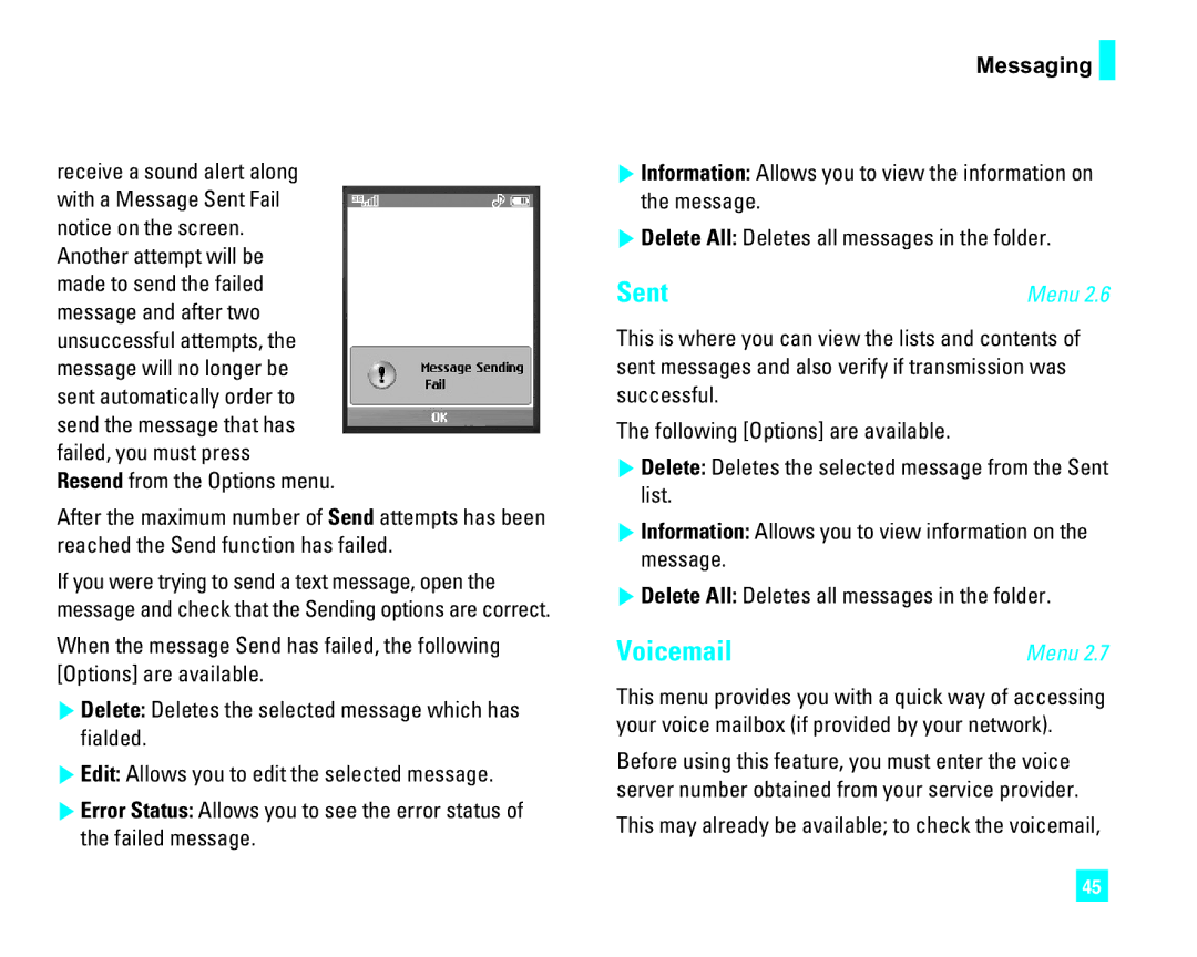 LG Electronics CU500 manual Sent, Voicemail, This may already be available to check the voicemail 